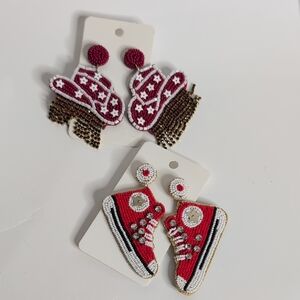 Beaded Cowboy Hat Earrings with Fringe NWT